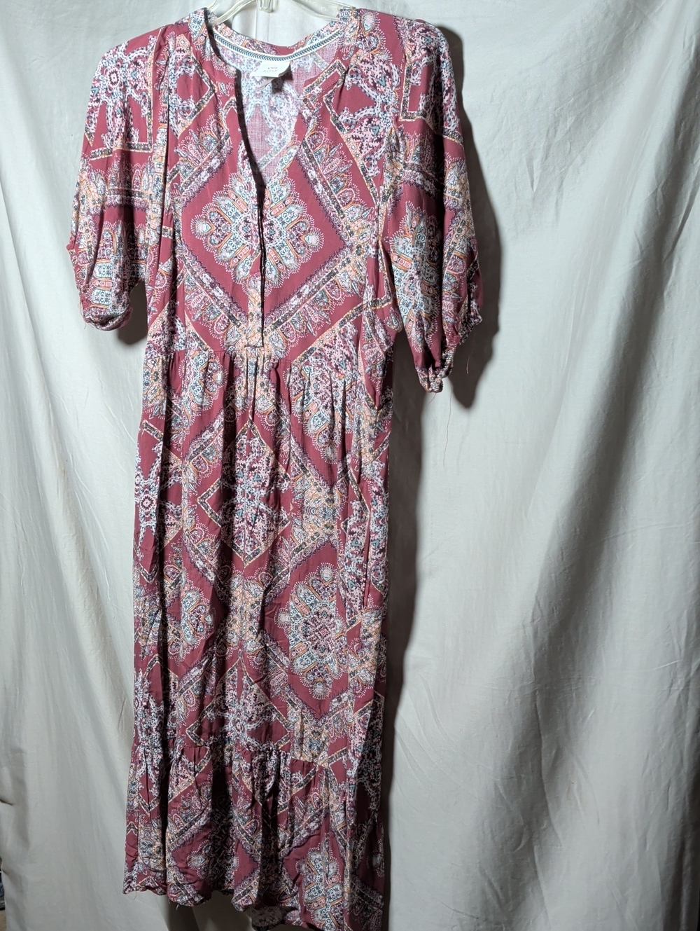 Knox Rose Mauve Paisley Print Maxi Dress Bohemian Casual Lagenlook Resort Coasta